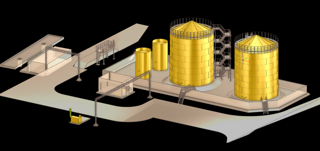 Создание модели в Aveva E3D объекта: "УХГЭС. Реконструкция объекта склада для хранения и перевалки". Саратовский резервуарный завод.